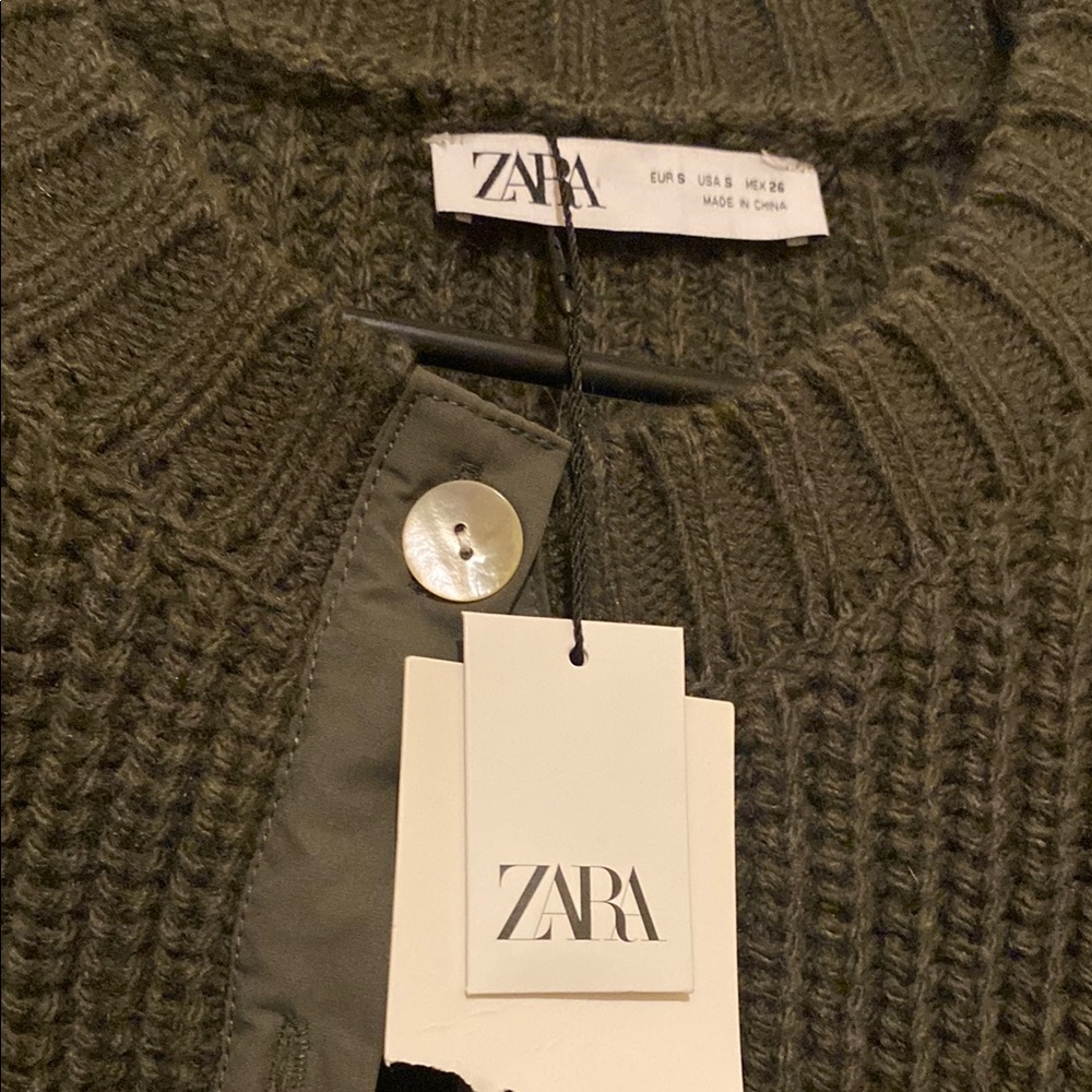 NWT Zara Green Knit Cardigan Cropped Style Zara combination nit cardigan with p - Picture 8 of 16